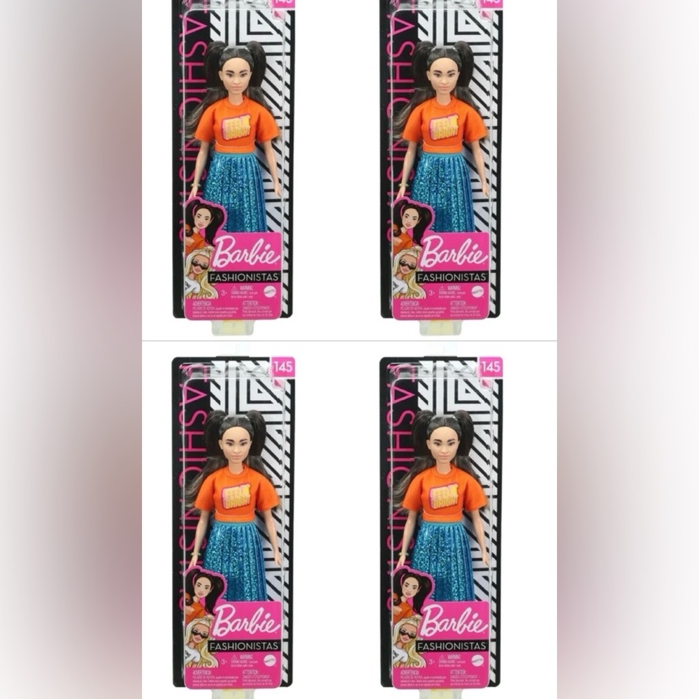 Barbie Fashionistas Doll #145 W Ith Long Pigtails & Shimmery Skirt (4 Pack) NEW